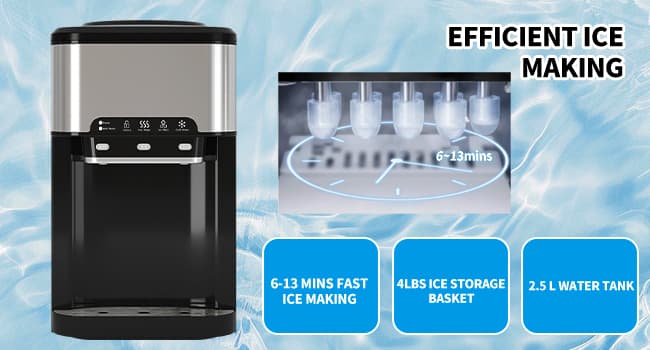 TABU 3-in-1 Countertop Water Dispenser&Ice Maker with 3 Temp Settings, 44LBS/24H, 4LBS Storage, Top-Loading, for 3-5 Gallon Bottles