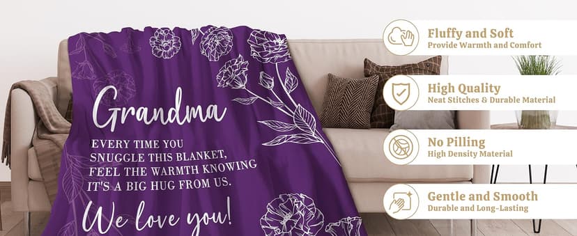 Birthday Gifts for Grandma from Grandkids, to My Grandmother Soft Flannel Throw Blanket for Christmas Mothers Day GiltGlimmer Grandma Gifts, Grandma Floral Blanket 50" x 60", Purple B0CNJQRH77