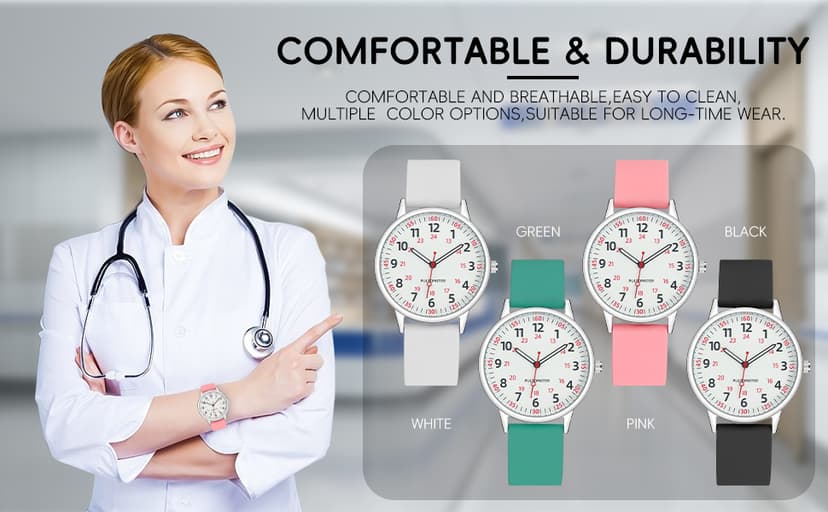 TWOPTION Nurse Watch for Women Waterproof Analog Silicone Watch with Second Hand Nursing Watch