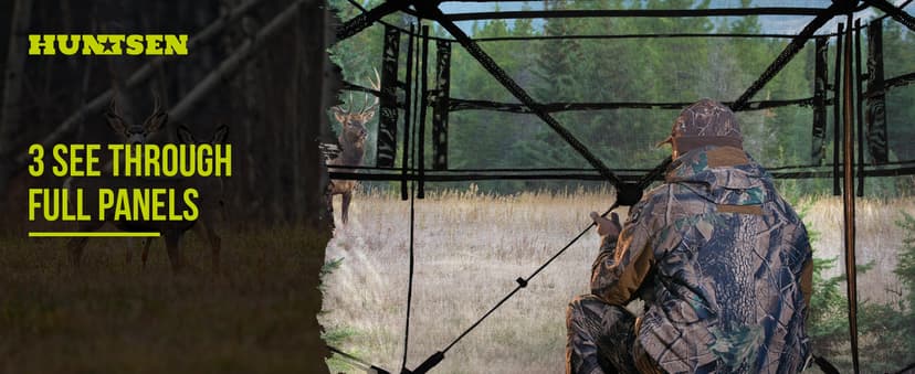 HUNTSEN Hunting Blind 270 Degree See Through Ground Blind - 2-3 & 3-4 Person Pop Up Deer Blind for Hunting with Carrying Bag - 300D Reinforced Portable Durable Blind for Turkey and Deer