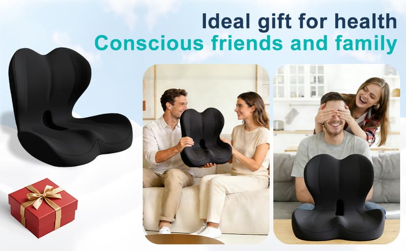 Seat Cushion for Office Chair and Car, Lumbar Support Pillow for Office Chair, Memory Foam Ergonomic Seat Cushion for Long Sitting, Back & Tailbone Pain, Sciatica - Black