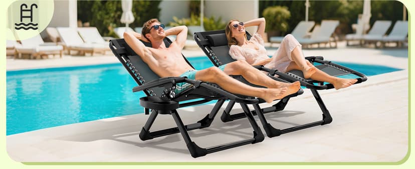 Suteck Zero Gravity Chair, Reclining Camping Lounge Chair w/Removable Cushion, Upgraded Lock and Cup Holder, Reclining Patio Chairs Folding Recliner for Indoor and Outdoor