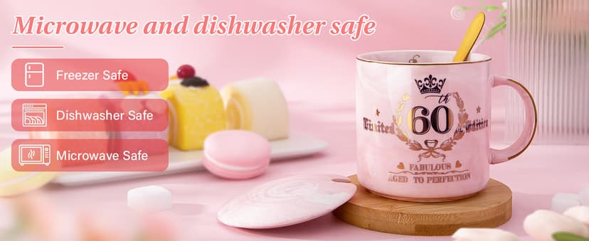 60th Birthday Gifts for Women - Fabulous 1965 Aged to Perfection Happy Birthday Mug - Limited Edition 60th Pink Coffee Mug Printed with Gold, Gift Idea for Turning 60 Years Old Women, Gift Boxed