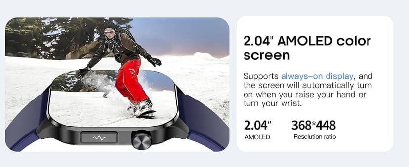 Smart Watch for Men Women, 2.04" AMOLED Color Screen, 24/7 Heart Rate, Blood Oxygen, Blood Pressure, Sleep and Stress Health Monitor, Blood and Body Composition Insights, 150 Sports Modes (Black)