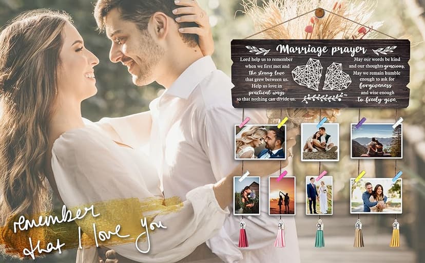 Buecasa Marriage Rustic Sign with 5pcs Panels Strung Together - Bridal Shower Gift for Couples Wife Husband - Christian Religious Inspiring Home Decor Newlywed