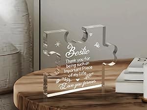 to My Bestie Gifts - Best Friends Christmas Birthday Gifts for Women Acrylic Puzzle Plaque Desk Decorations for Best Friend Sister Girls Women BFF Friendship Card - 3.35 x 2.76 Inch