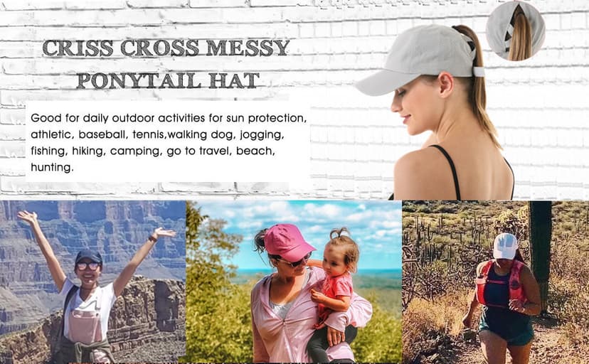 HGGE Womens Criss Cross Ponytail Baseball Cap Adjustable High Messy Bun Ponycap Quick Drying Hat