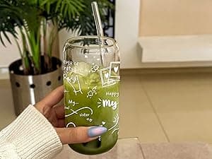 Best Friend Birthday Gifts for Women Friendship - Happy Birthday to My Bestie Glass Cups with Lids and Straws, Funny Presents for Bff Friends Coworkers Unique, Cute Iced Coffee Cup, 16 oz