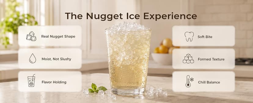 Nugget Ice Maker Countertop: 44lb/Day, Self-Cleaning, Black Stainless Steel, Portable, Soft Chewable Pebble Ice Machine for Home Kitchen, RV & Office