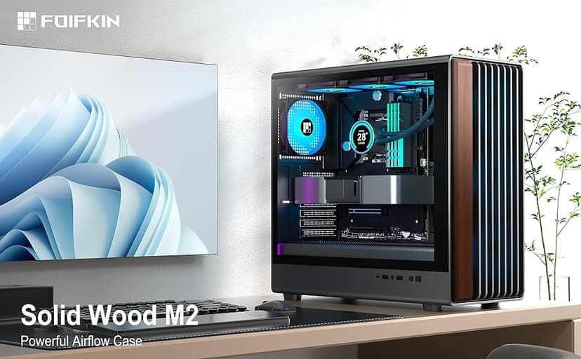 FOIFKIN M2 PC Case -Genuine Walnut Wood Front Panel Pre-Installed 7 PWM ARGB Fan (3x140mm+4x120mm), 360MM RAD Support, ATX Mid-Tower Gaming PC Case, with Type-C,FOIFKIN (Black, M2)