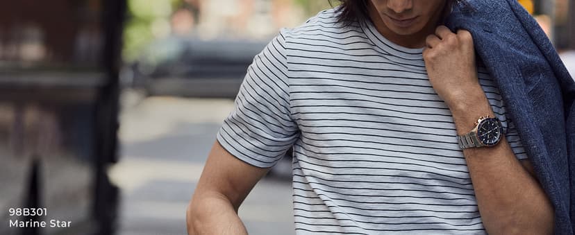 Bulova Men's Marine Star Series C Two-Tone Rose Gold Stainless Steel 6-Hand Chronograph Quartz Watch, Blue Dial Style: 98B301