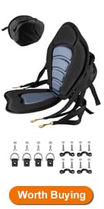 Kayak Seat Deluxe Padded Fishing Boat Seat Deluxe Sit-On-Top Canoe Seat Cushioned - Comfortable Backrest Support Universal Sit with Adjustable Back Strap Detachable Storage Bag