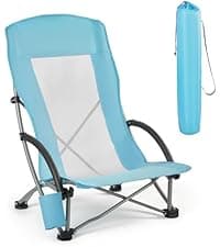 VEVOR Folding Beach Chair, High Back Camping Chairs for Adults, with Cup Pocket, Mesh Back, Carry Bag, Portable Extra Wide Seat Chair 330 lbs Heavy Duty Support, for Outdoor, Camp, Light Blue