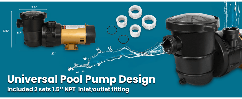 XtremepowerUS 1.5HP Variable 2-Speed Above Ground Swimming Pool Pump High Flow Swimming Pump Strainer with 1.5" Inch Slip On Fitting Adapter For Aboveground Pool