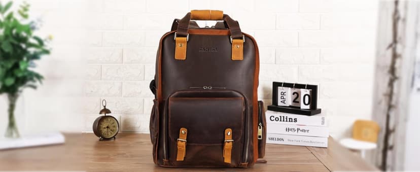 STAR VISTA Bernini Vintage Full Grain Leather Camera Backpack for DSLR/SLR, Camera Case for Photographers, with Tripod Holder, Fits 15.6" Laptop, Casual Outdoor Rucksack, YKK Zippers