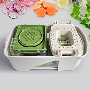 Mueller Pro-Series All-in-One, 12 Blade Mandoline Slicer for Kitchen, Food Chopper, Cucumber Slicer and Spiralizer, Cutter, Dicer, Grater, Gifts for Mom, Kitchen Essentials, White Sand/Green