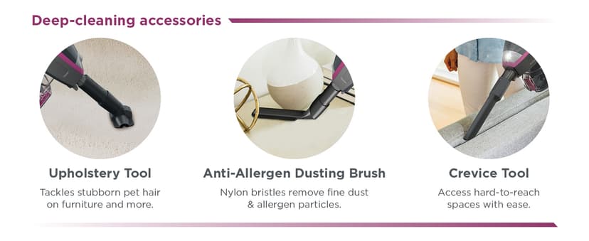 Shark HV371 Rocket Pro DLX Corded Stick, Removable Hand Vacuum, Advanced Swivel Steering, XL Cup, Crevice Tool, Upholstery Tool & Anti-Allergen Dust Brush, Fuchsia, Capacity