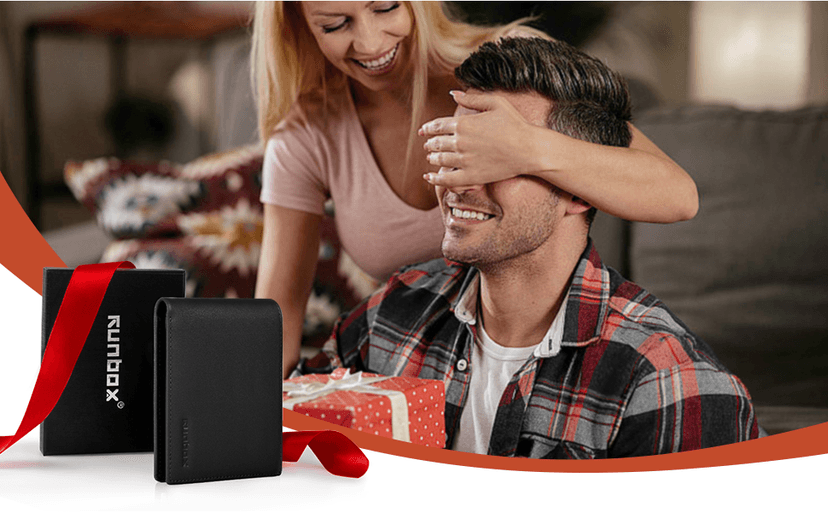 RUNBOX Genuine Leather Wallet for Men 12 Cards Mens Wallet Bifold Rfid Blocking with 2 ID Windows Card Holder Wallet with Gift Box