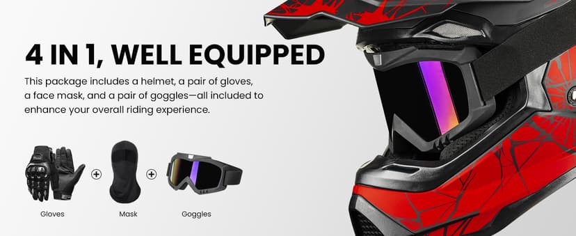 ILM Adult Dirt Bike Helmets Men Women Motocross ATV Off Road Helmet with Goggles Gloves Mask DOT Model WS901