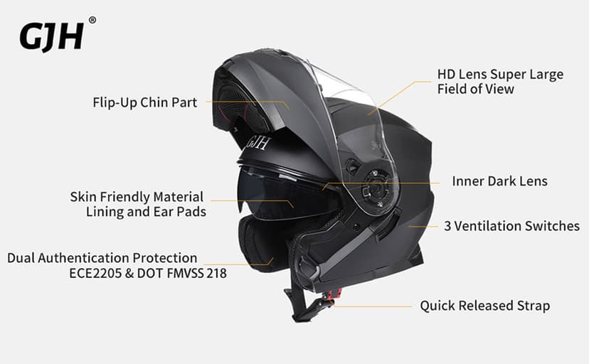 GJH Motorcycle Helmets for Men & Women Modular Motorcycle Helmet Flip Up Anti-Fog Lens Double for Helmets for Adults DOT Approved(M/L/XL