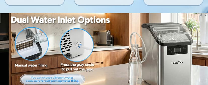 Countertop Ice Maker, 45Lbs/Day Clear Ice Cube Maker with Self-Priming Water Supply, 24 Cubes Ready in 13 Mins, 6 Ice Thickness Levels, Stainless Steel Ice Maker Machine for Home Kitchen Office Bar