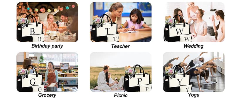 YOOLIFE Gifts for Women - Initial Tote Bag & Makeup Bag, Birthday Gifts for Women Mom Wife Teacher Friend