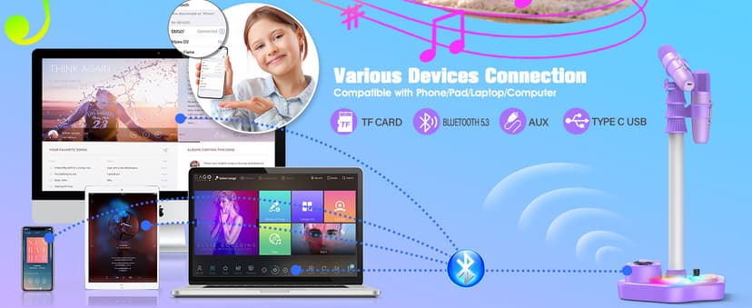 Stand Karaoke Machine for Kids, Christmas Singing Toys Gifts for 3 4 5 6 7 8 Year Old Girls Boys, Rechargeable Kid Microphone Bluetooth Speaker with 2 Mic for Girl Age 4-6 Toddler Birthday Party Toy B0G6LBYTJ2