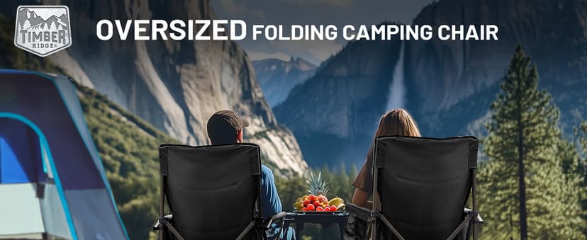 TIMBER RIDGE Oversized Folding Camping Chair High Back Heavy Duty for Adults Support up to 500lbs with Cup Holder, Side Pocket Cooler Bag
