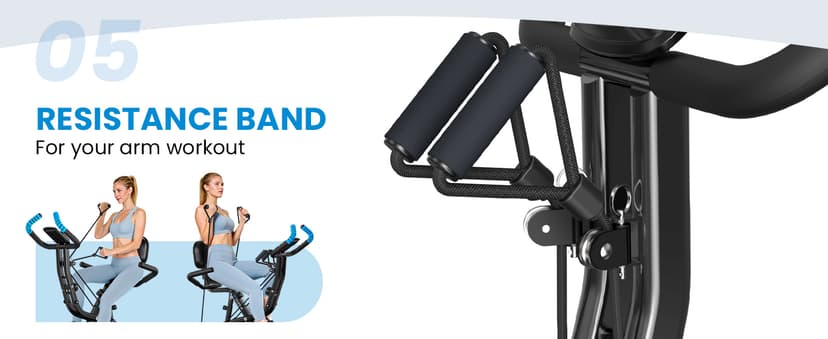 Foldable Exercise Bike, Multifunctional Indoor Stationary Bikes for Home with 8-Level Magnetic Resistance, Quiet Workout Bike with Arm Resistance Bands, LCD Monitor, 300LBS Capacity