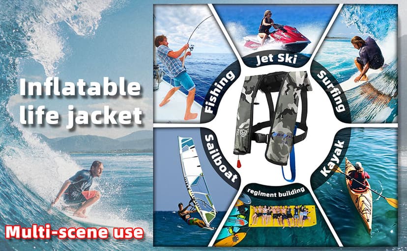 VOGUCCLO Automatic/Manual Inflatable Life Jacket| Inflatable PFD Kayak Vest Adult| Life Vest for Adults| Outdoor Water Sports| Supports up to 330 lbs|33g of Carbon Dioxide Cylinder