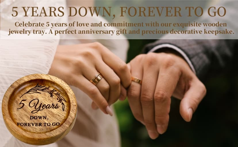 Wood Ring Dish 5 Year Anniversary Wood Gifts for Him Her - 5th Anniversary Wedding Gifts for Wife Husband, 5 Year Marriage Aniversario Wooden Jewelry Dish for Women Men, Fifth Aniversario Ideas