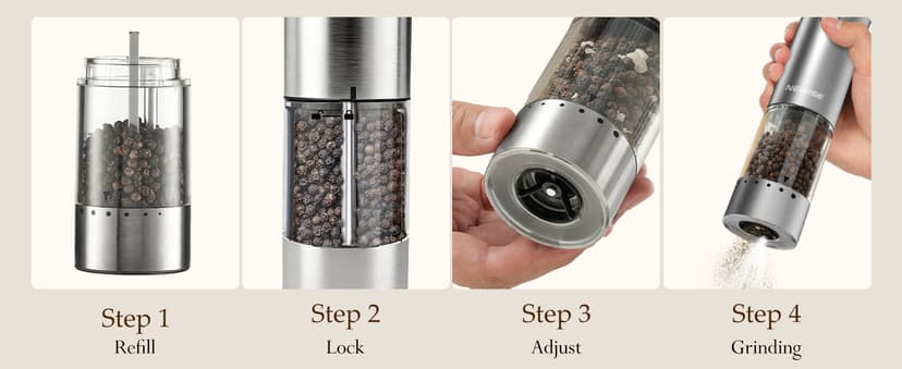 Salt and Pepper Shakers with Adjustable Coarseness, LED Lights, Large Capacity, Kitchen Appliances Gifts for Women Newise Electric Salt and Pepper Grinder Set, Rechargeable, Stainless Steel B0CZCNDWYB