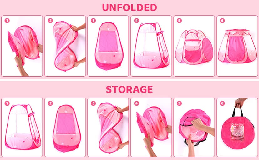 Pop Up Princess Tent with Colorful Star Lights for 1 2 3 Year Old Birthday Gift, 12-18 Months Baby Girl Toys, Foldable Ball Pit with Carrying Bag, Indoor&Outdoor Play Tent for Kids