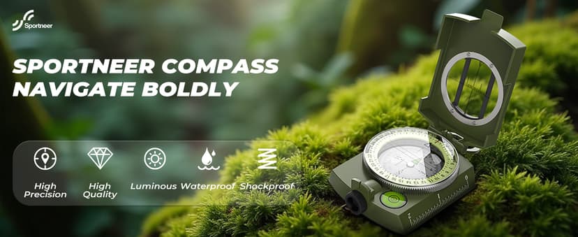 Sportneer Compass: Accurate Durable Lightweight Orienteering Compass with Strap and Carrying Case, Glow in The Dark Waterproof Hiking Essentials for Camping Backpacking, Best Survival Gifts for Kids