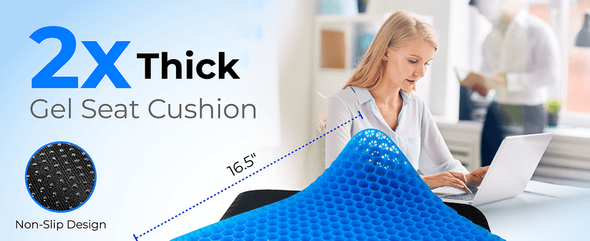 SelectSoma Double-Thick Gel Seat Cushion for Long Sitting Pressure Relief for Back, Sciatica, Coccyx, Tailbone Pain - Cushion for Office Chair, Wheelchair, Car & Truck, Patio Chairs - Egg Seat Pad