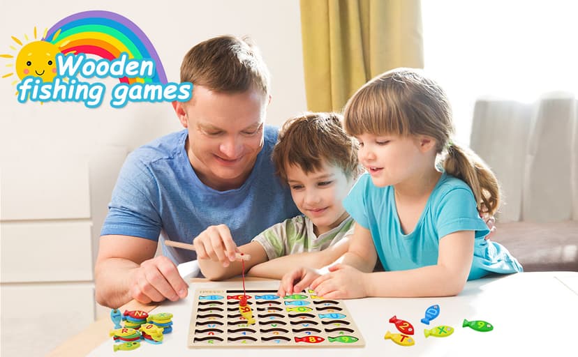 Magnetic Wooden Fishing Game Toy for Preschoolers, Alphabet Fish Catching Counting Games Puzzle with Numbers and Letters, Preschool Learning ABC and Math Educational Toys for 3 4 5 Years Old Kids B08JLSR6RN