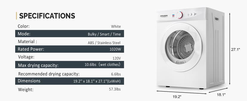 ROVSUN 25LBS Full Automatic Washing Machine and 1.8CuFt Portable Clothes Dryer Set, Compact Laundry Washer and Dryer Combo Set with Stainless Steel Inner Tub, for Apartment, Dorms, Home