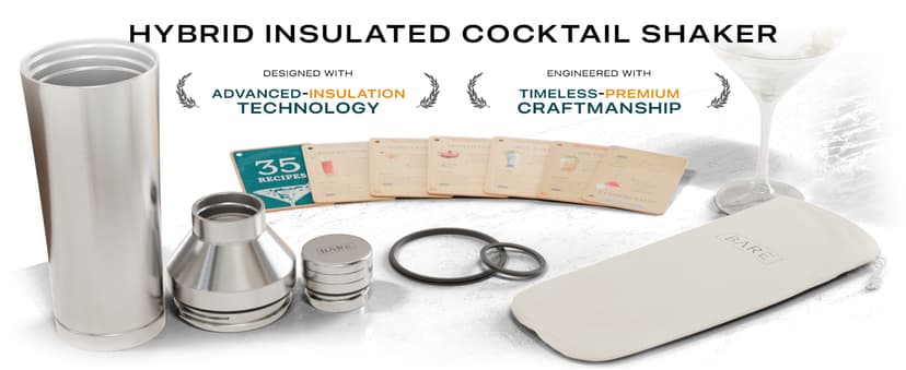 BARE BARREL 27oz Martini Shaker | Built-in Drink Measure System & Strainer, TravelBag, Recipes | Home Bar Bartending Gift Set Insulated Cocktail Shaker | Vacuum Double Wall Stainless Steel (Slate Gray) B0GJG62Q5S