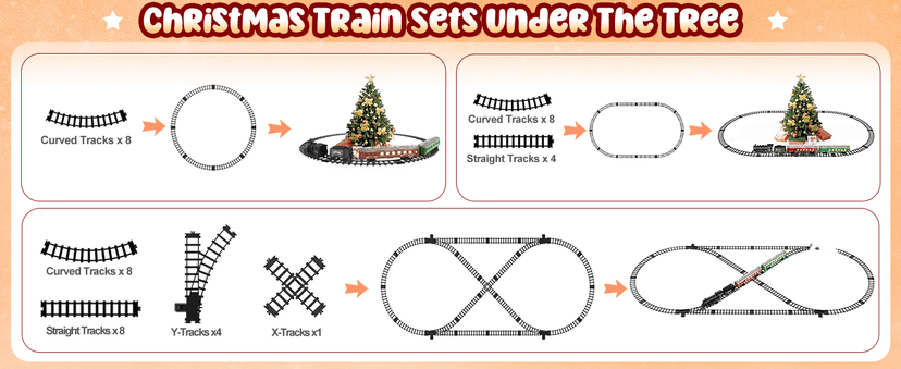 Hot Bee Train Set, Remote Control Train Toys with Luxury Track & Glowing Passenger Carriages, Metal Christmas Tree Train with Smoke, Light and Sound, Toy Train Set for 3 4 5 6 7+ Years Old Boys Gifts