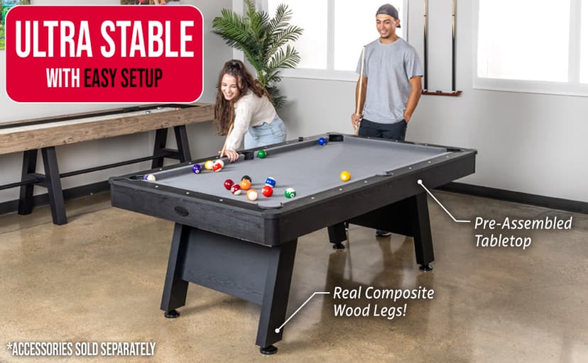 GoSports 7 and 8 ft Pool Tables with Wood Finish - Gray, Black, or Green Felt - Billiards Game Room Table for Adults & Family - Accessories Not Included