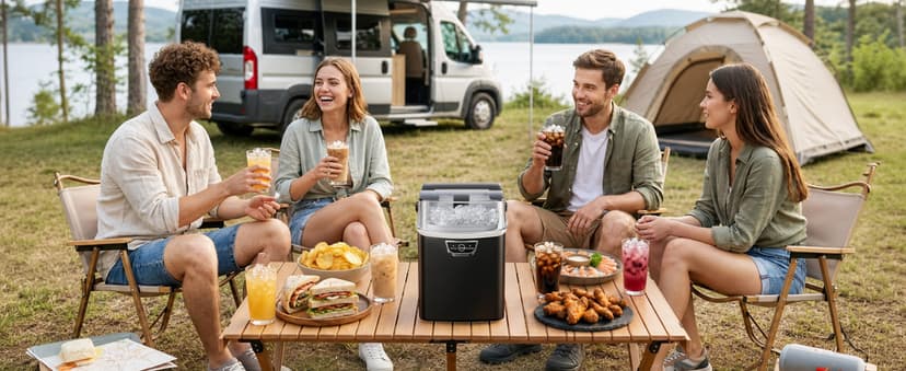 EUHOMY Nugget Ice Maker Countertop with Handle, Ready in 4 Mins, Max 40lbs/24H, Chewable Ice, Self-Cleaning, Portable Sonic Ice Maker with Basket and Scoop, for Home/Party/RV/Camping (Black)