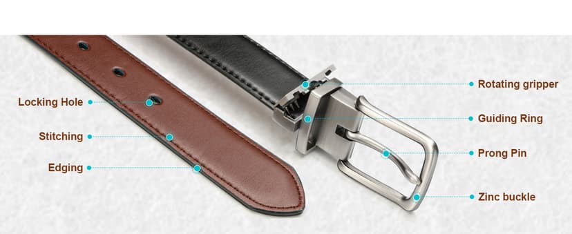 BULLIANT Men's Belt,Reversible Belt Adjustable For Gift Men 1.25”-Cut For Fit-2 Sides in 1 Belt(Not 2)