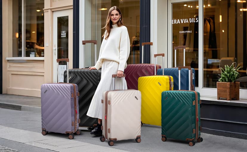 Rosamo 5 piece Luggage Set Expandable Suitcase 22x14x9 Airline Approved Carry on, ABS Hard Case Suitcases with Spinner Wheels, TSA Lock (Pink)