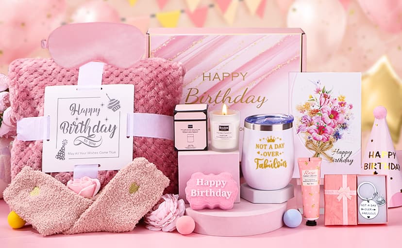 Birthday Gifts for Women, Happy Birthday Gifts for Her, Mom, Sister, Best Friend, Girlfriend, Coworker, Wife Bday Gift Ideas, Unique Relaxing Spa Birthday Gift Basket for Women Care Package w/Blanket