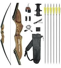 Black Hunter Recurve Bow and Arrow Set, GLURAK 60'' Wooden Takedown Recurve Bows Package, Archery Bow Kit for Target Practice and Hunting, Right Hand, 25-50 Lbs