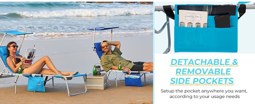 #WEJO 4-in-1 Tanning Chair with Face Hole and Side Table - 5-Position Face Down Folding Chaise Lounge with Canopy Shade & Cup Holder - Portable Heavy Duty Tanning Bed for Beach, Pool, Patio (Khaki)
