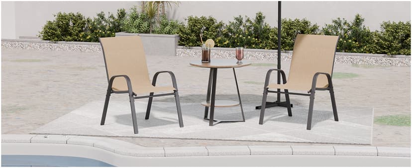 Patio Chairs Set of 4, Outdoor Dining Chairs Stackable for All Weather, Breathable Metal Modern Outside Furniture Chair for Pool Side, Garden, Backyard Deck, Brown