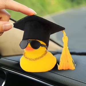 wonuu Car Dashboard Decor Graduation Hat Rubber Duck, Car Ducks Ornaments with Mini Hat Necklace Sunglasses Scarf (Black) B0CSYPZJK4