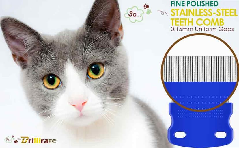 BRILLIRARE 4 Pack Flea Lice Comb, Stainless Steel Dog Cat Grooming Combs with Rounded Teeth, Double Sided Professional Pet Tear Stain Remover, Dematting Tool for Small, Medium & Large Pets