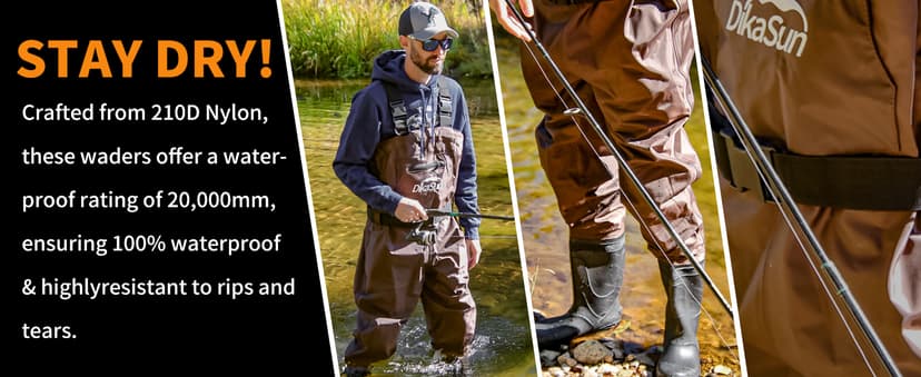 DikaSun Fishing Waders for Men & Women, Waterproof 2-Ply Nylon/PVC Chest Wader with Boots for Outdoor Sizes 4-13 Bootfoot
